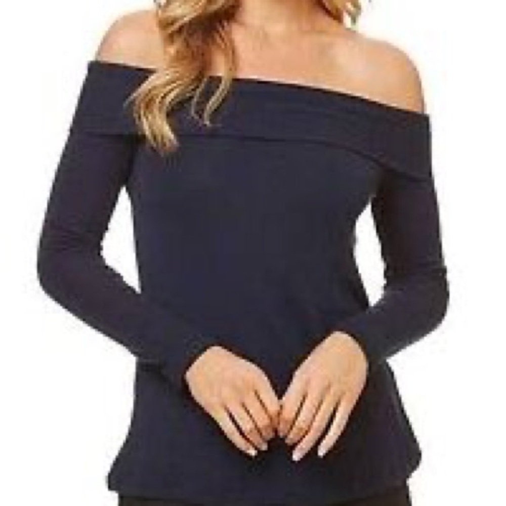 Merino wool 100% Kookai Australia Off-Shoulder Navy Top